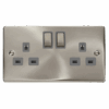Click VPSC536GY 13A Ingot 2 Gang Double Pole Switched Socket Outlet - Satin Chrome